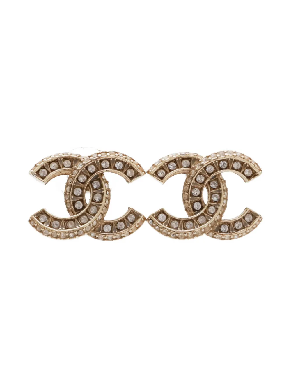 Pre-owned Chanel 2017 Cc Mark Rhinestone Earrings In Gold