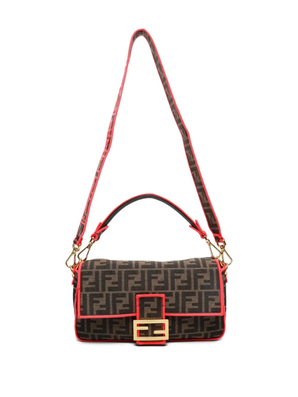 Pre-owned Fendi 2020-2025s Zucca Mamma Baguette Shoulder Bag In Brown