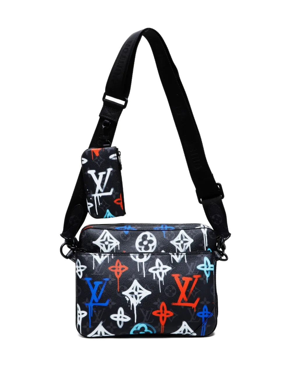 Pre-owned Louis Vuitton 2021 Graffiti Monogram Messenger Bag In Black