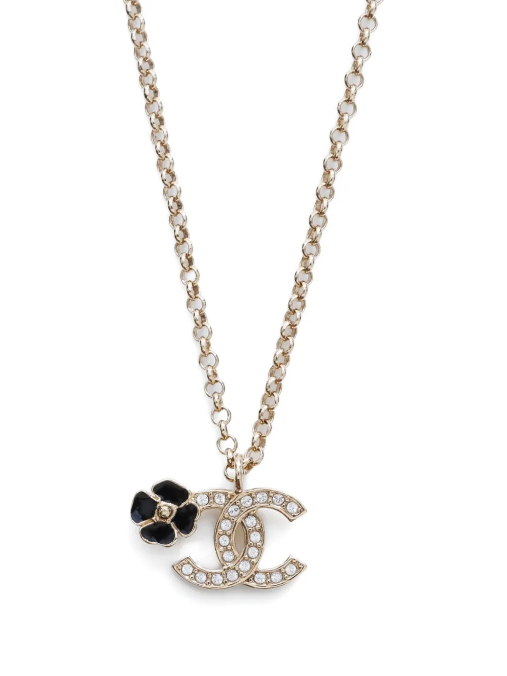 Pre-owned Chanel 2025 Cc Mark Flower Necklace In Gold