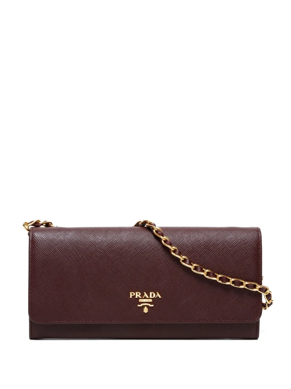 Pre-owned Prada 2010-2024s Chain-strap Leather Wallet In Brown