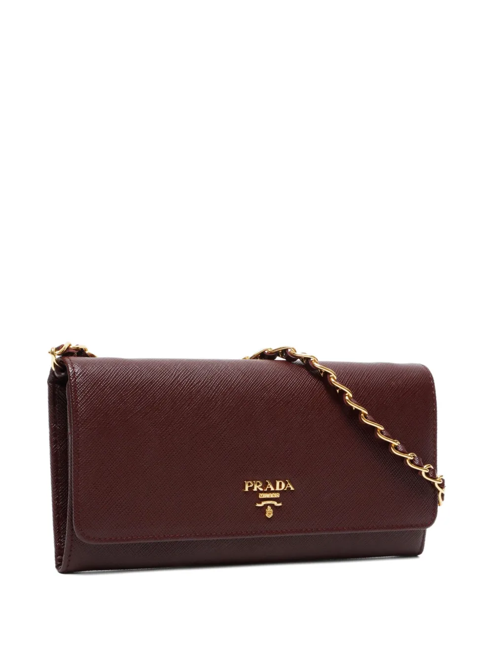 Pre-owned Prada 2010-2024s Chain-strap Leather Wallet In Brown