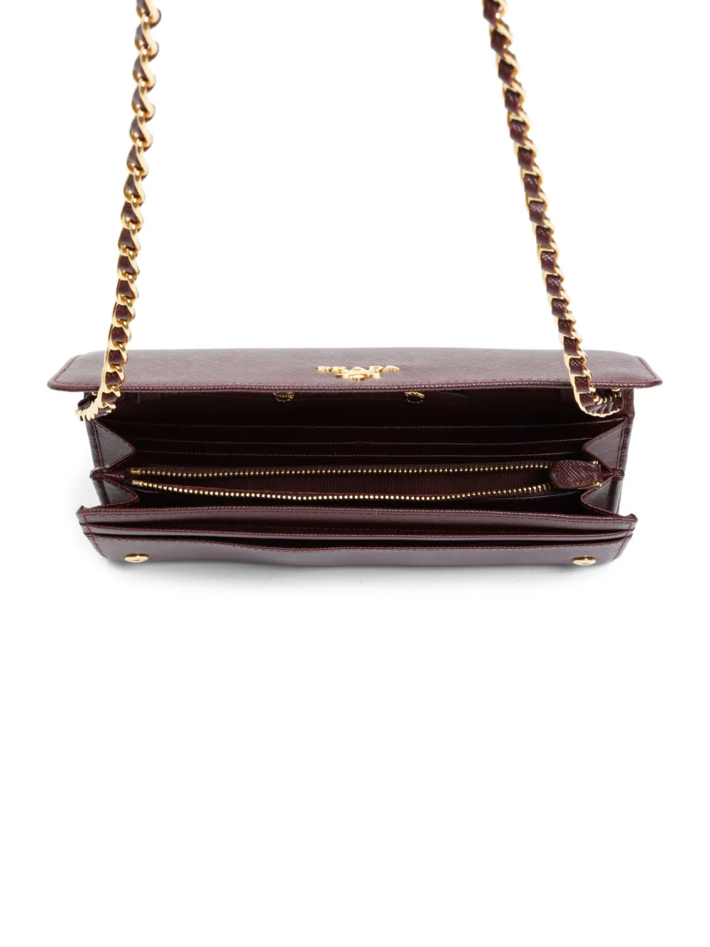Pre-owned Prada 2010-2024s Chain-strap Leather Wallet In Brown