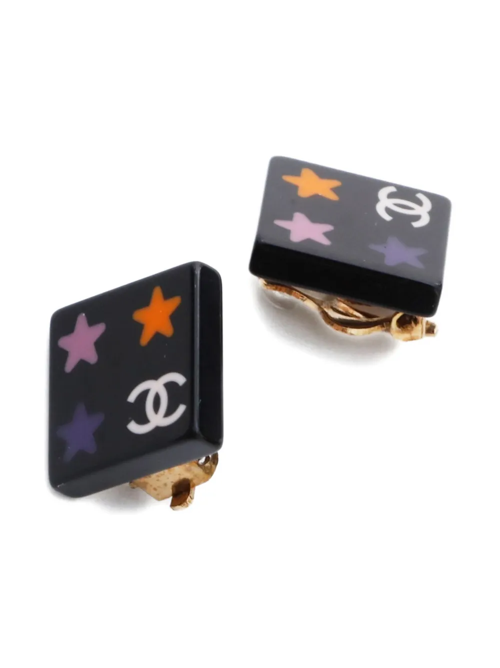 Pre-owned Chanel 2003 Cc Mark Square-shape Clip-on Earrings In Black