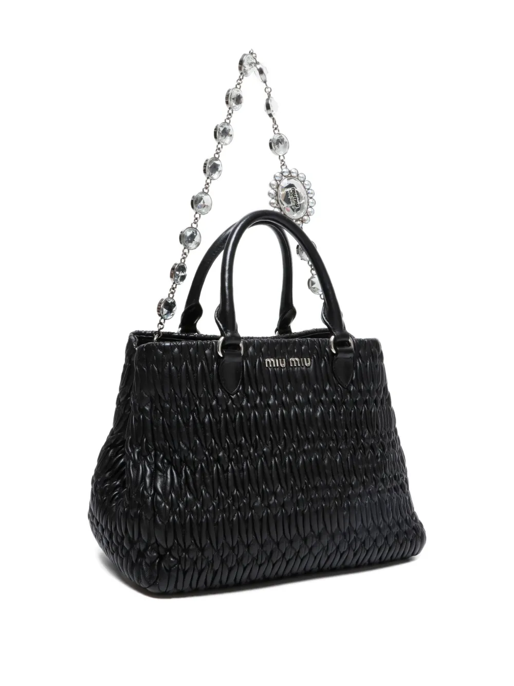 Pre-owned Miu Miu 2010-2020s Matelassé Crystal Tote Bag In Black