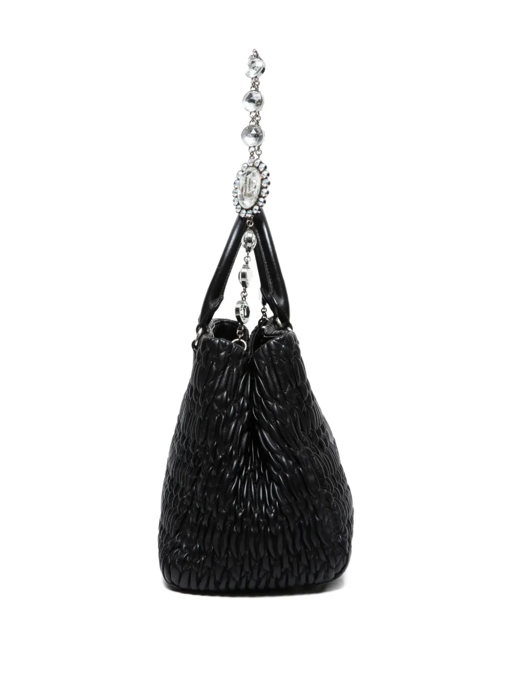 Pre-owned Miu Miu 2010-2020s Matelassé Crystal Tote Bag In Black