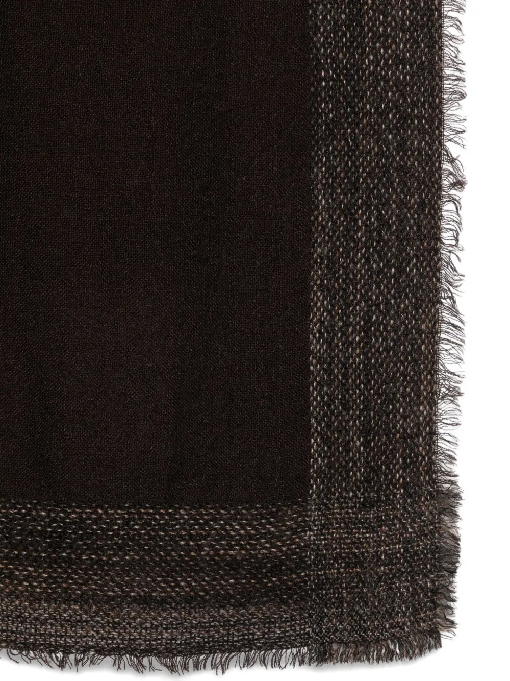 Faliero Sarti Textured Black Scarf With Fringed Edges In Brown