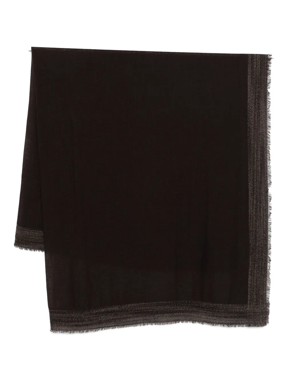 Faliero Sarti Textured Black Scarf With Fringed Edges In Brown