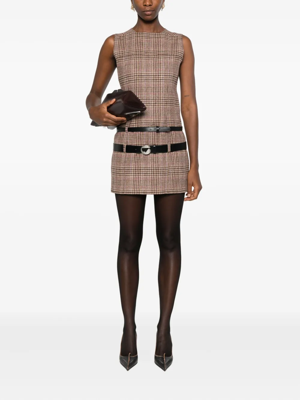 Coperni check belted dress - Bruin