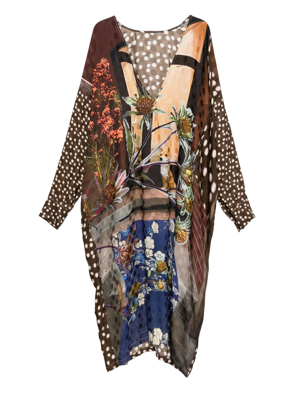 Barbara Bologna polka-dot pattern floral-print midi dress | Brown | Image 1