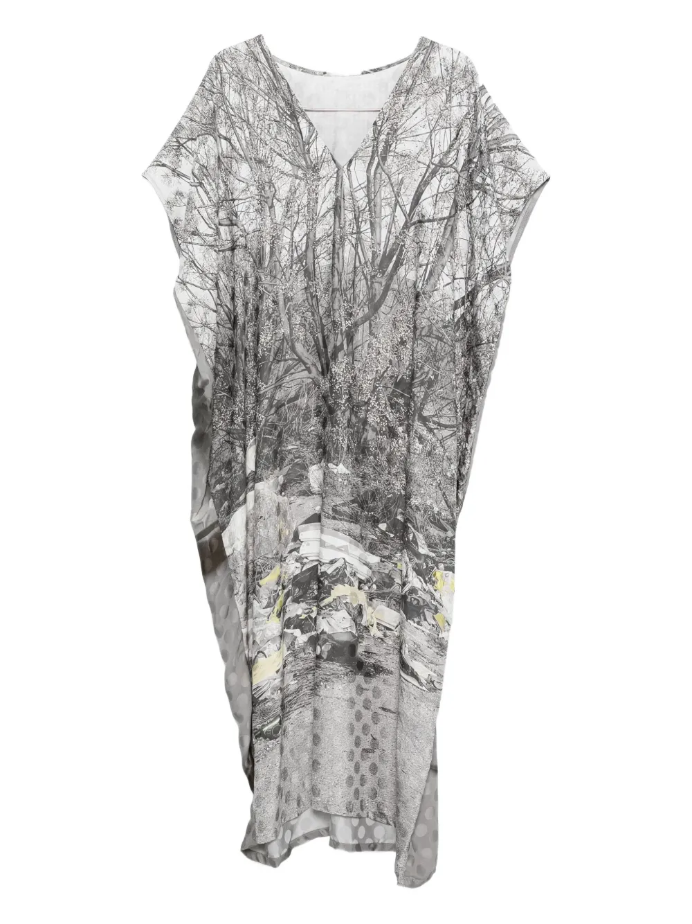 Barbara Bologna Tree-print V-neck Midi Dress In Gray