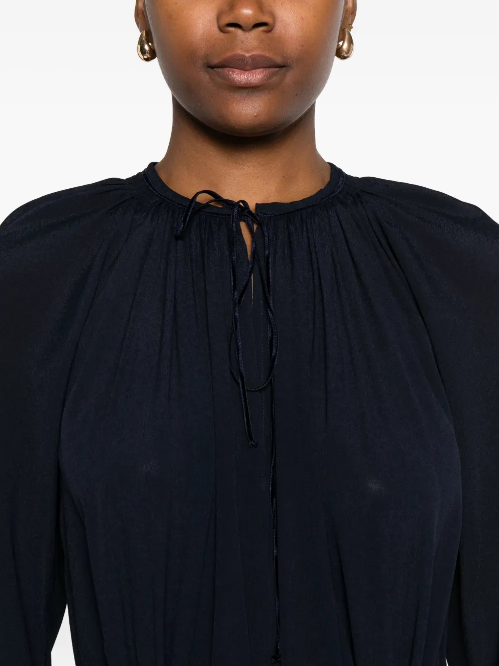 Forte Maxi-jurk verfraaid met kwastjes en gestrikte hals Blauw