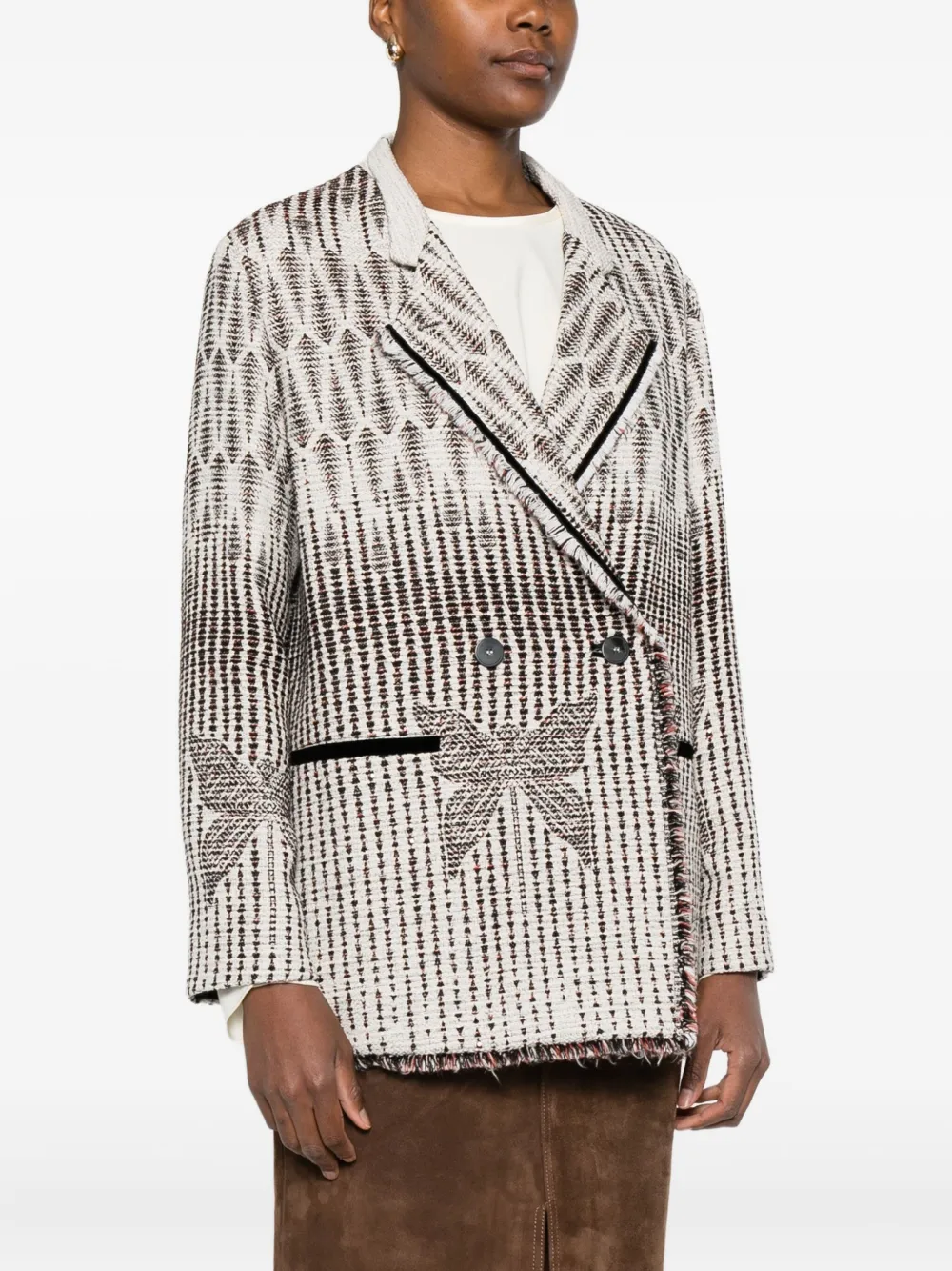 Forte Forte Geometric Patterned Double-breasted Jacket In Neutral