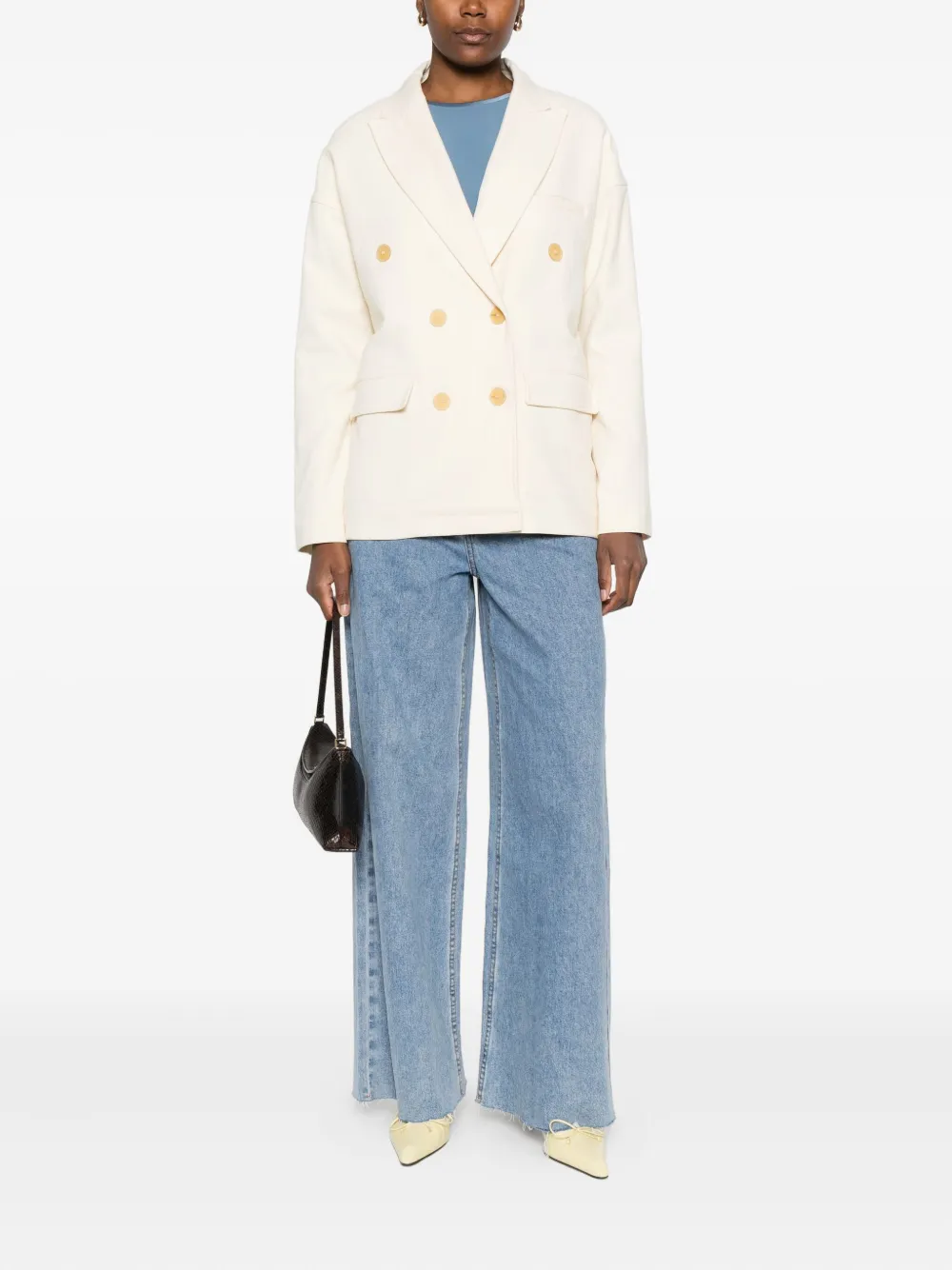 Forte Forte Double-breasted Tailored Jacket Featuring Flap Pockets In Neutral