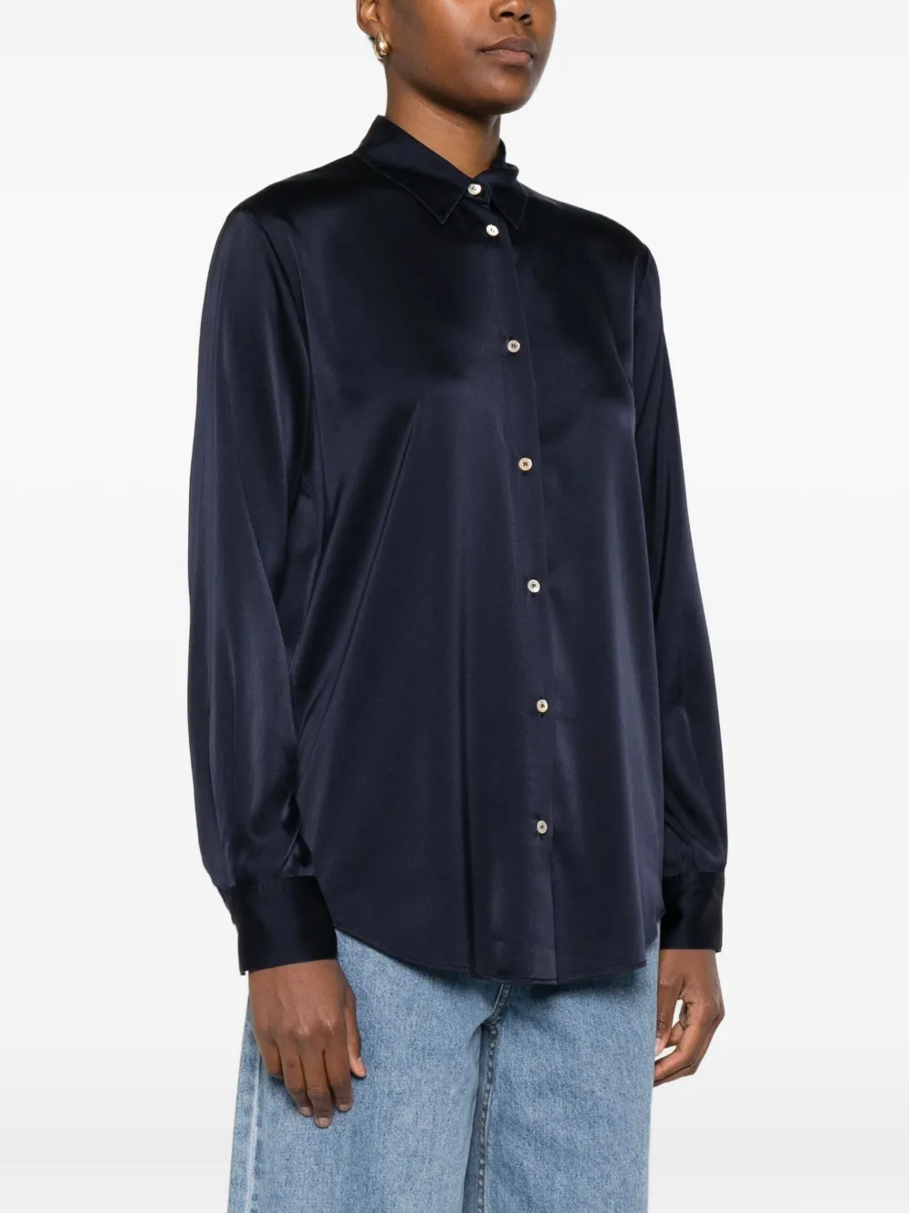 Forte Forte Luxurious Silk Blend Long Sleeve Shirt In Blue