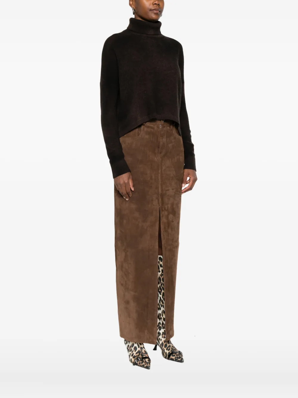 Base Turtleneck Layered Sweater In Brown