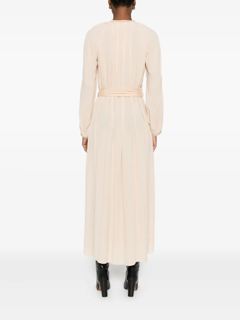 Forte Forte Long Dress With Pleated Design And Belt In Pink