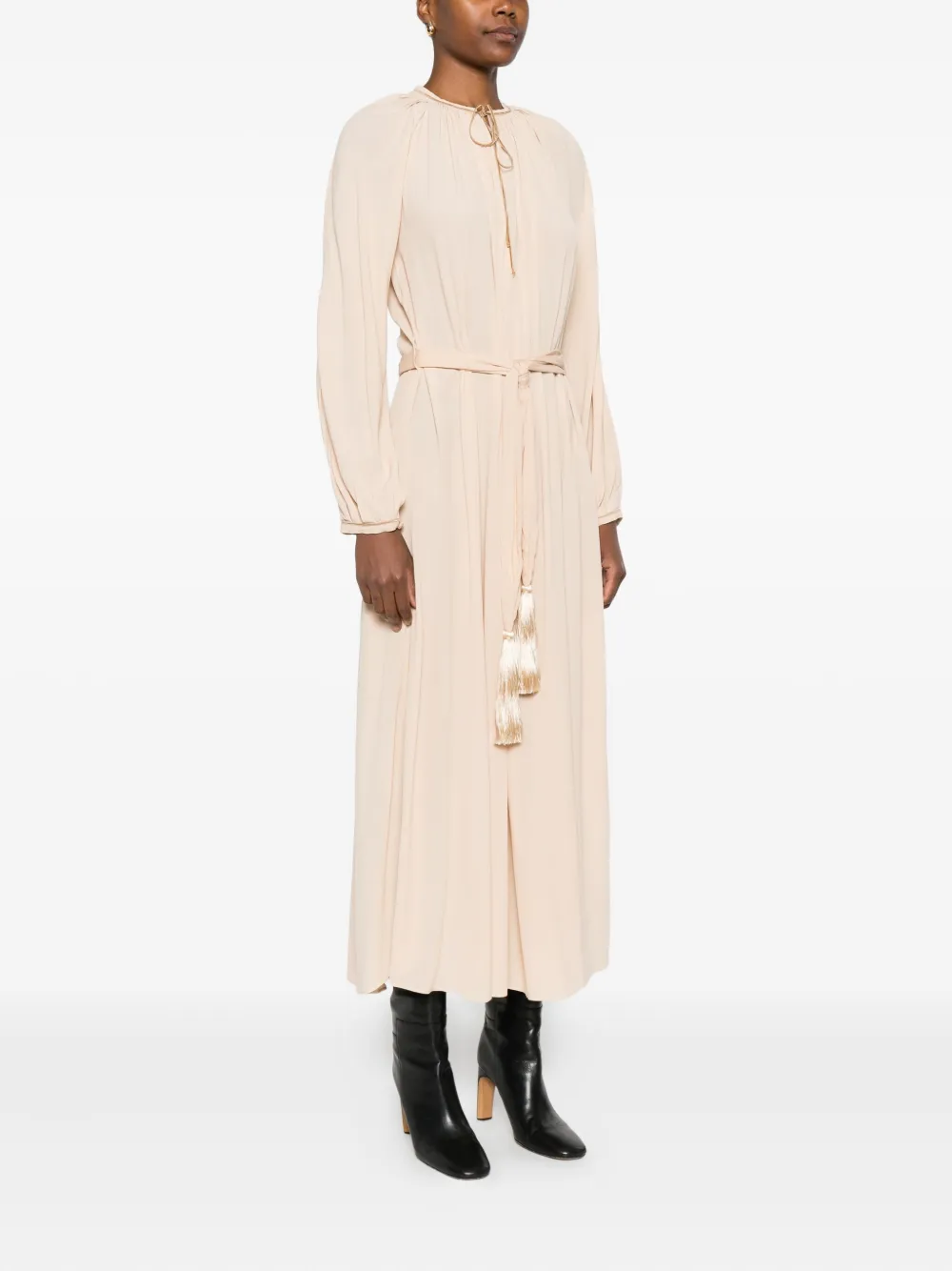 Forte Forte Long Dress With Pleated Design And Belt In Pink