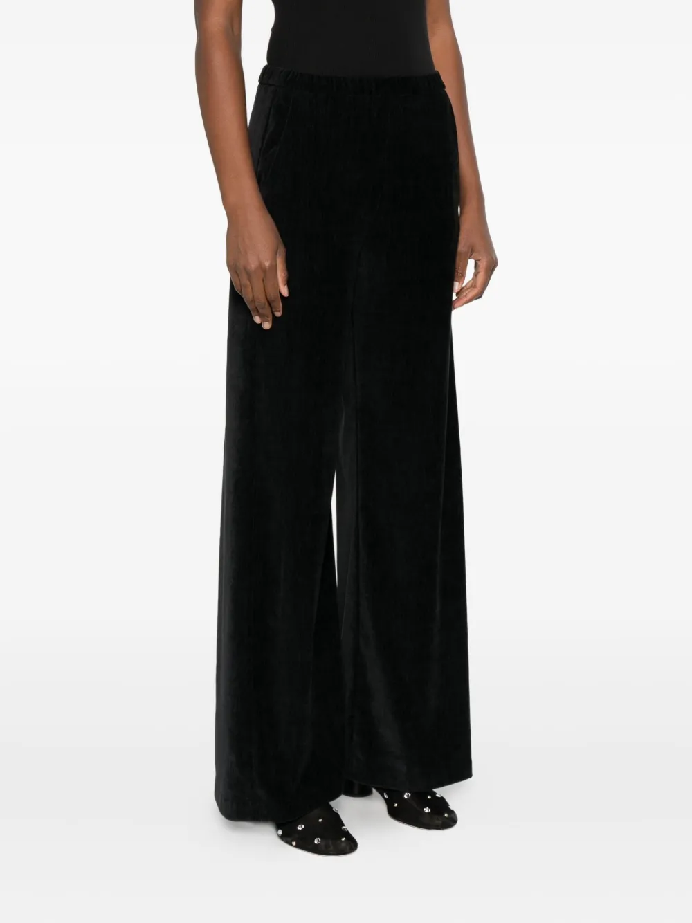Forte Forte High-waisted Wide-leg Velvet Trousers In Black