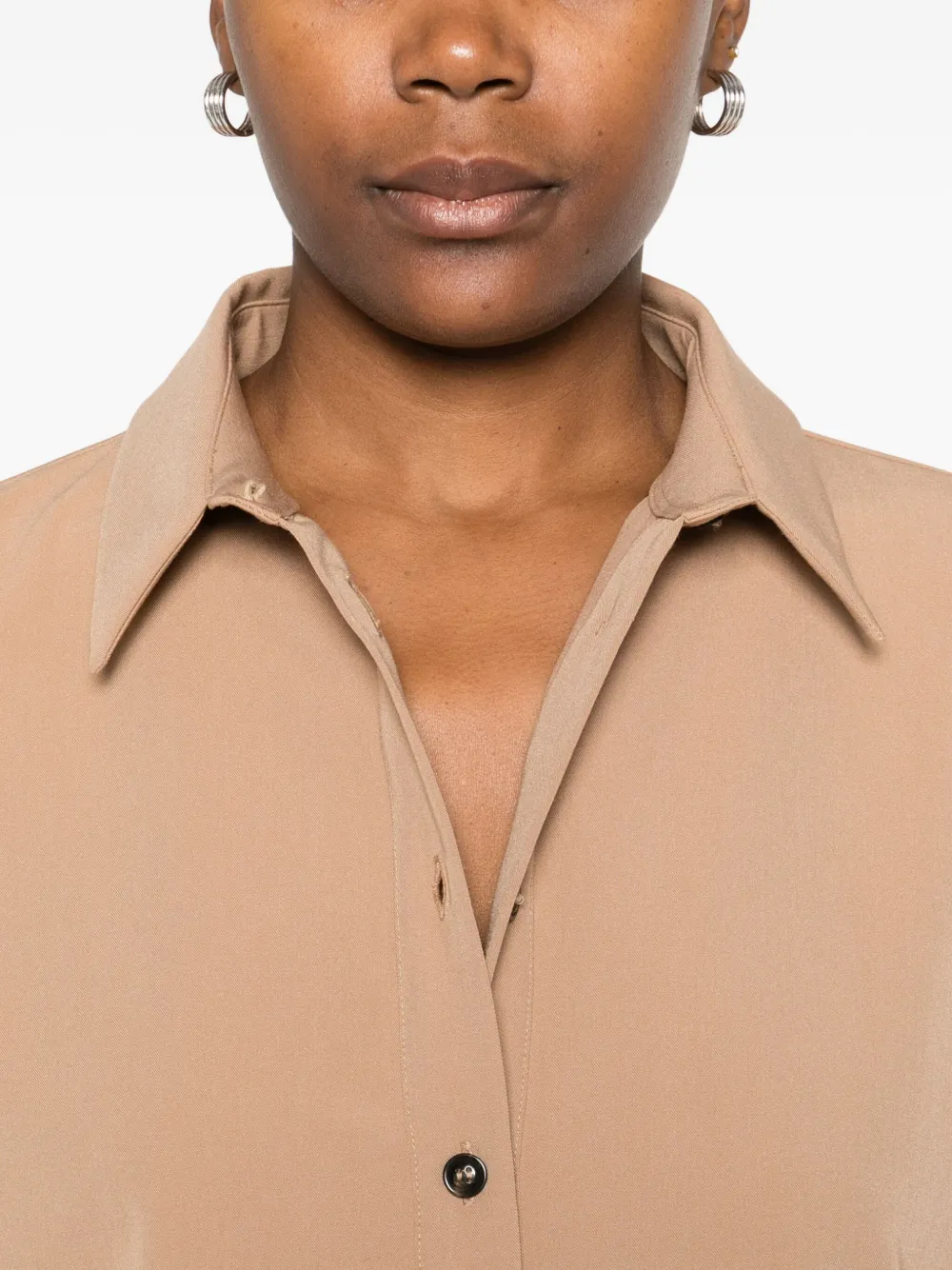 Caliban Button-front Collared Shirt In Nude