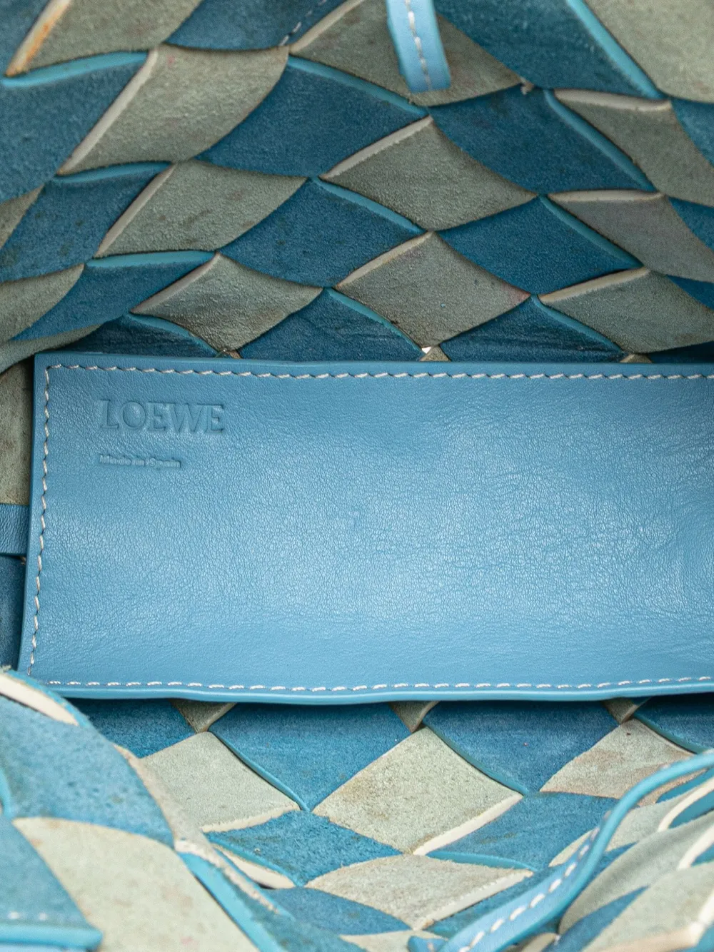 Pre-owned Loewe 2012 Mini Woven Calfskin Gingham Surplus Basket Bag Satchel In Blue