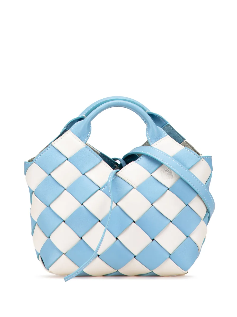 Pre-owned Loewe 2012 Mini Woven Calfskin Gingham Surplus Basket Bag Satchel In Blue