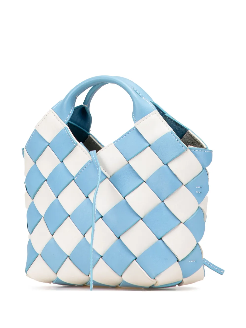 Pre-owned Loewe 2012 Mini Woven Calfskin Gingham Surplus Basket Bag Satchel In Blue