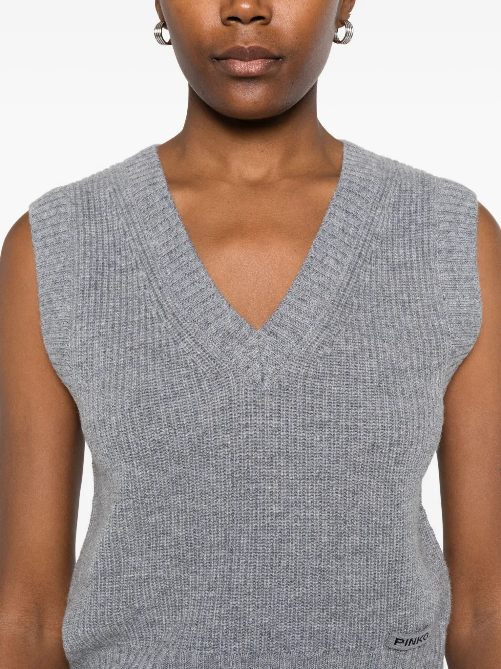 Pinko Sleeveless Grey Knit Sweater Vest In Gray