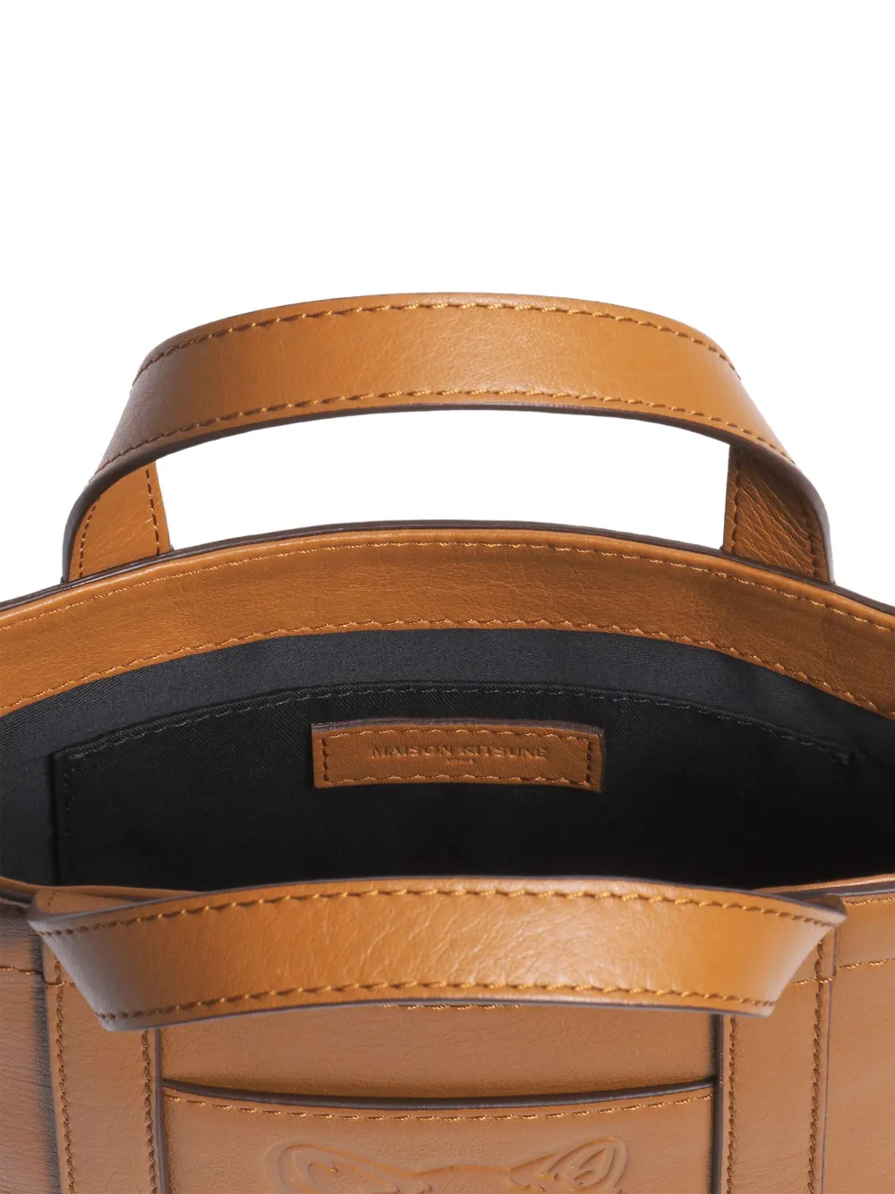 Maison Kitsuné Kleine leren shopper met vossenkop-reliëf Bruin