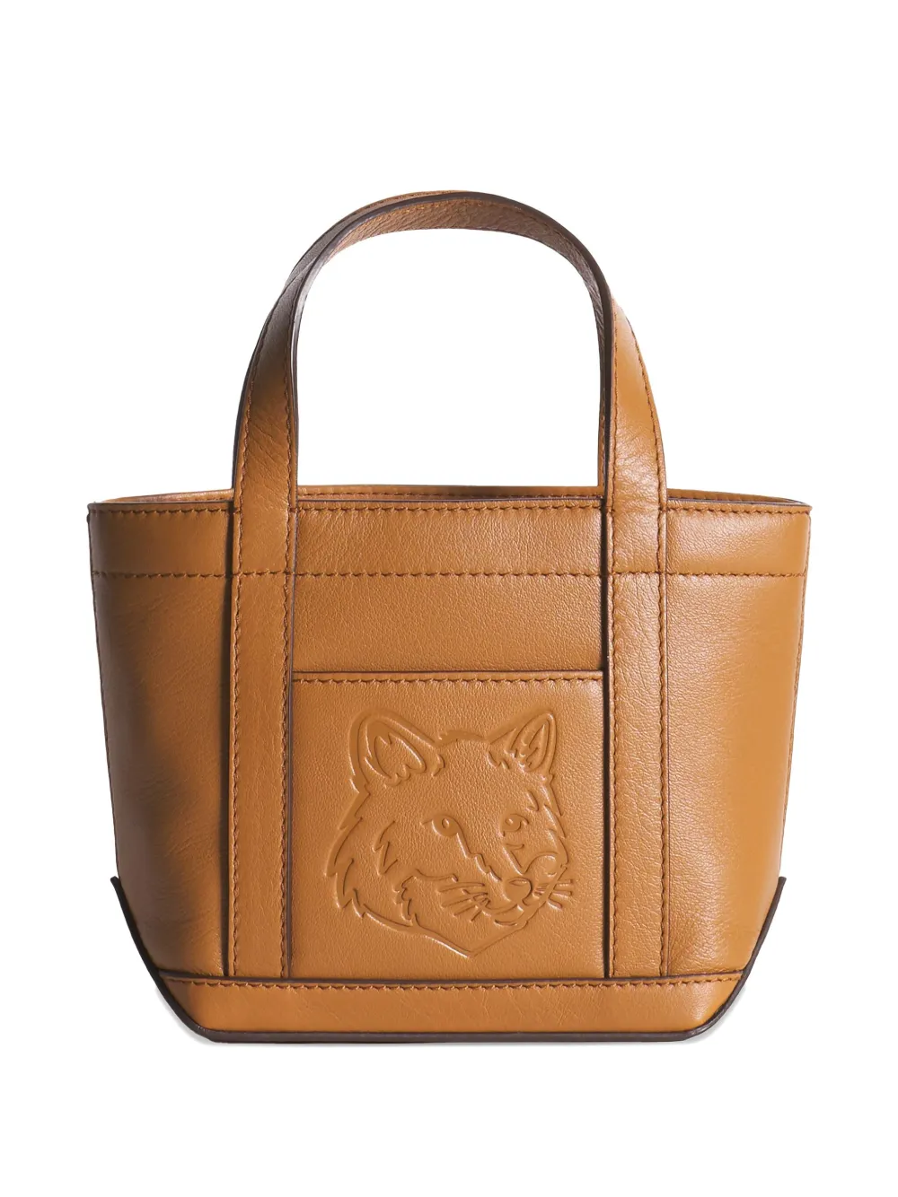 Maison Kitsuné mini fox-head embossed leather tote bag | Brown | Image 1