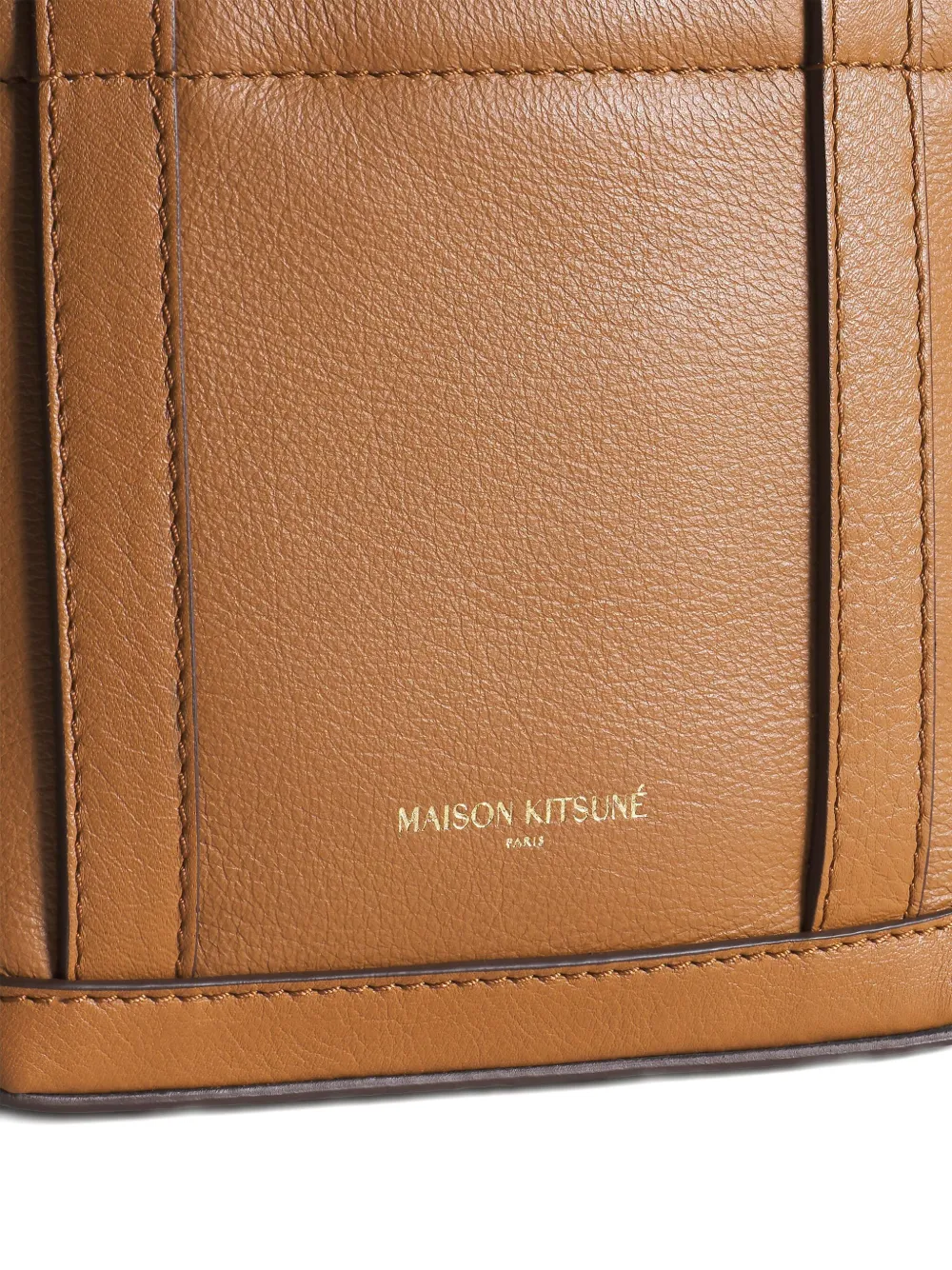 Maison Kitsuné Kleine leren shopper met vossenkop-reliëf Bruin