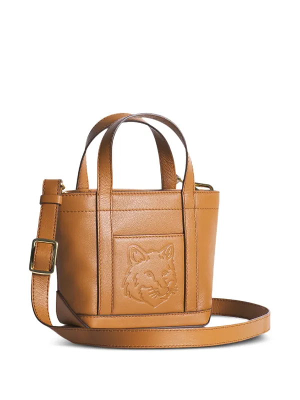 Maison Kitsuné Mini fox-head Embossed Leather Tote Bag | Brown