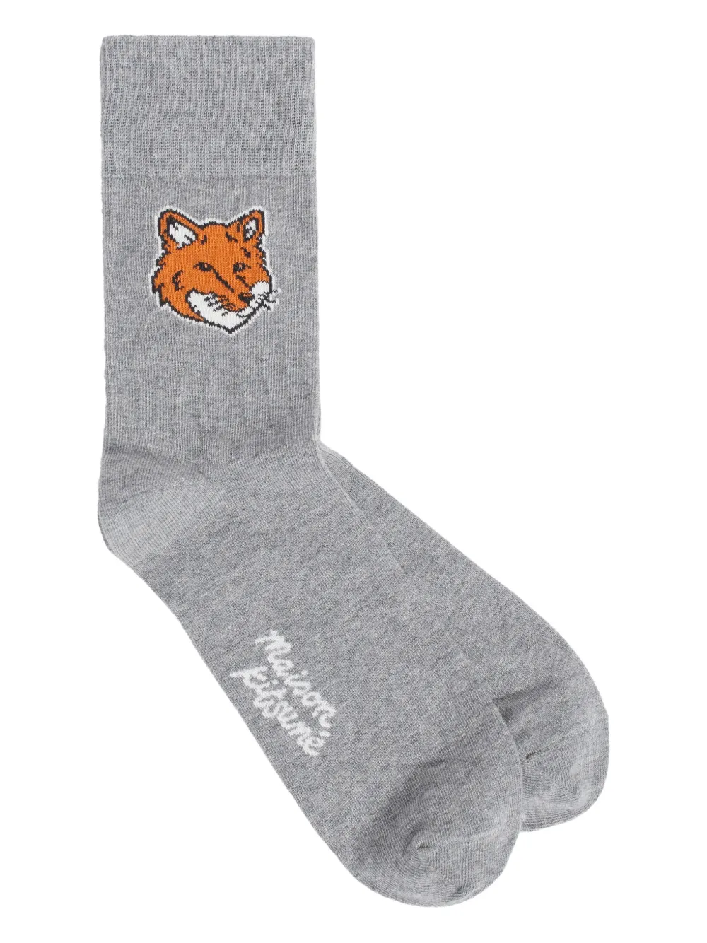 Maison Kitsuné Fox Design Mid-calf Socks With Ribbed Cuff In Blue