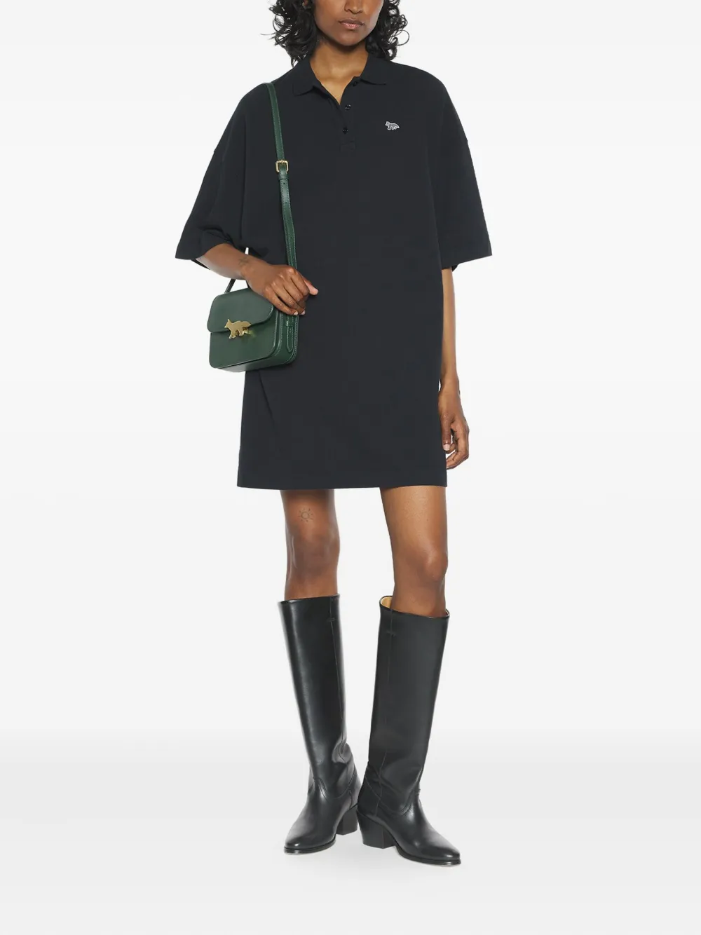 Maison Kitsuné Katoenen mini-jurk met polokraag - Zwart