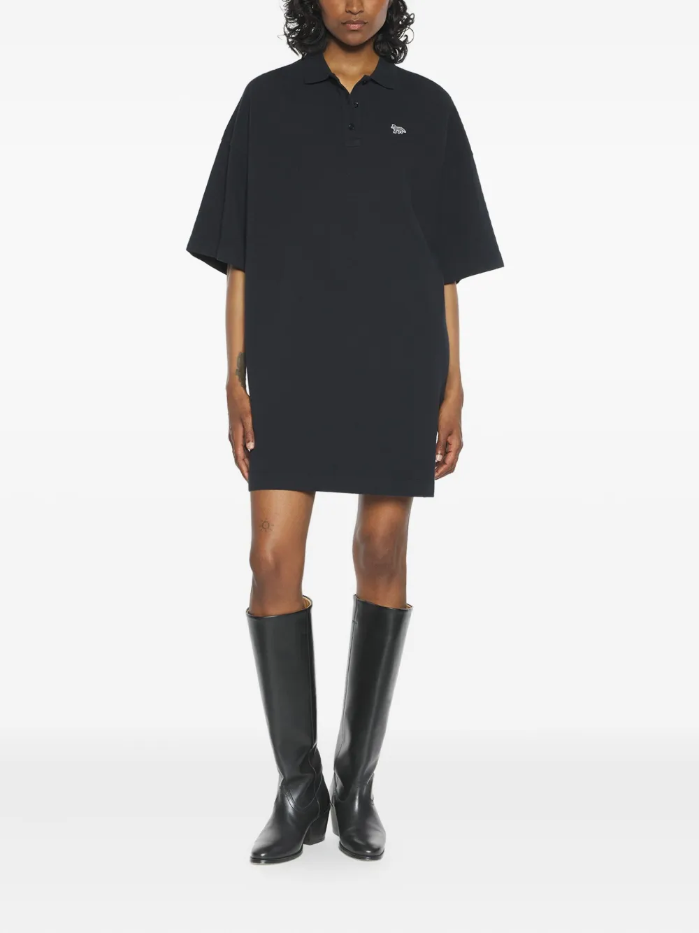 Maison Kitsuné Katoenen mini-jurk met polokraag Zwart