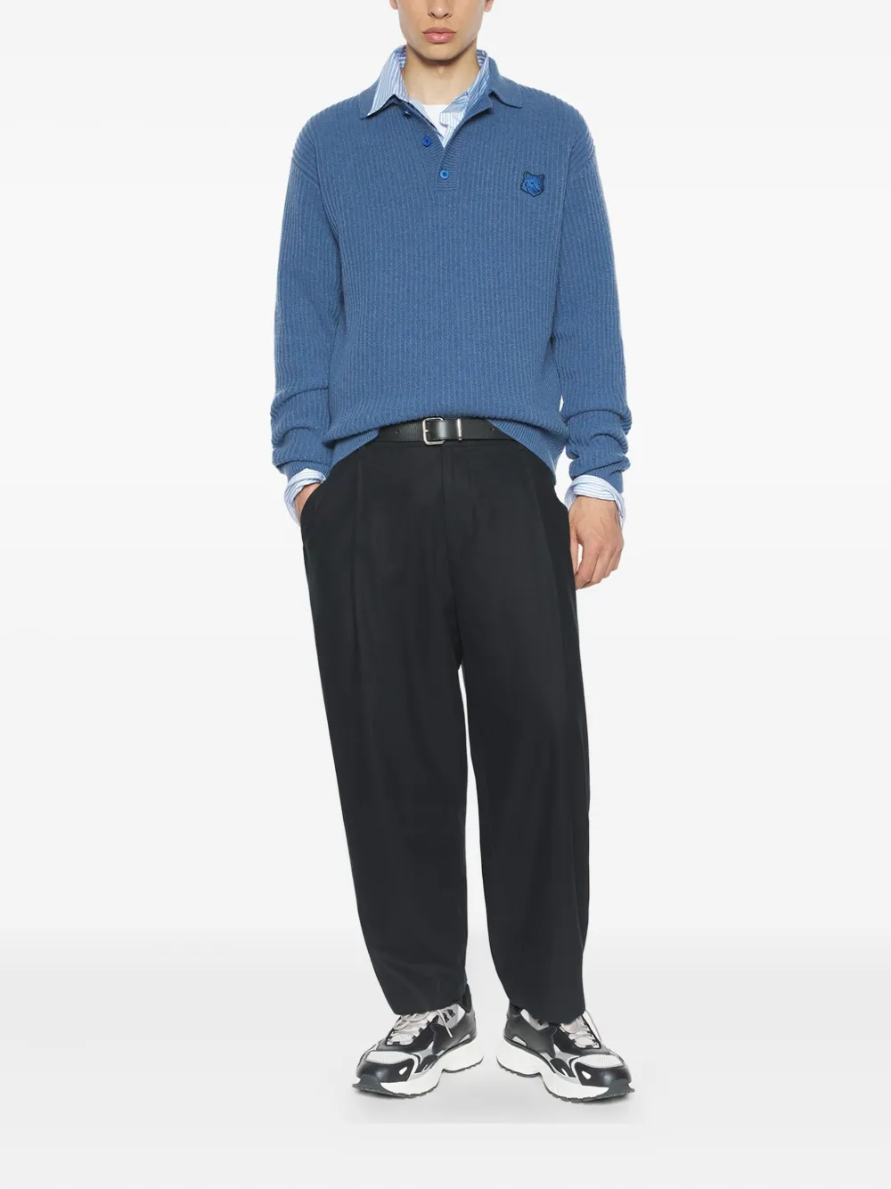 Maison Kitsuné Katoenen plooibroek - Zwart