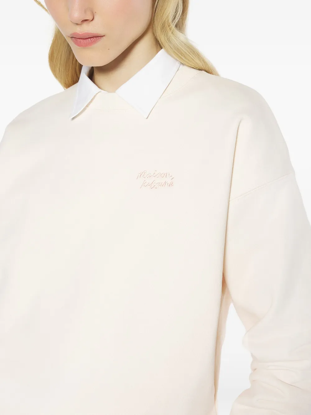 Maison Kitsuné Embroidered-cotton Sweatshirt In Neutral