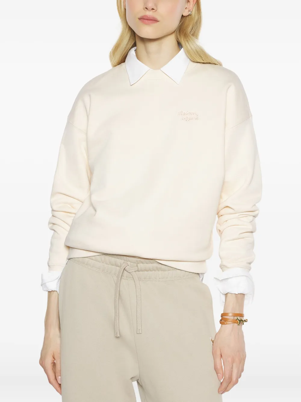 Maison Kitsuné Embroidered-cotton Sweatshirt In Neutral