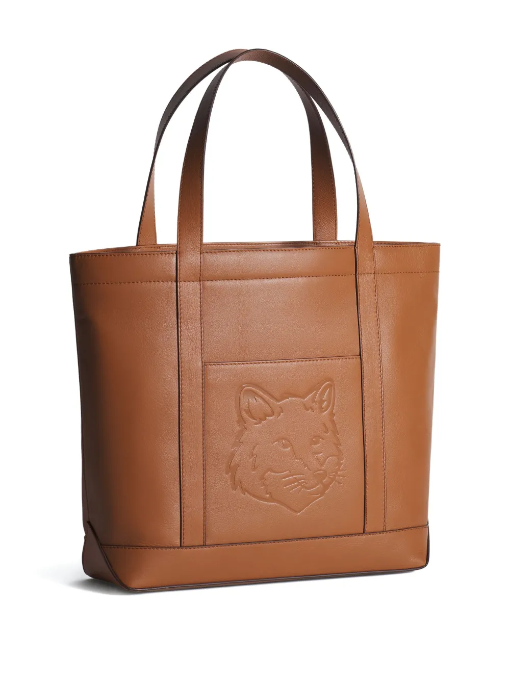 Maison Kitsuné Medium Fox Head Embossed-leather Tote Bag In Brown