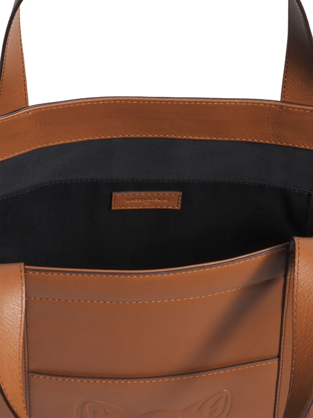 Maison Kitsuné Medium Fox Head Embossed-leather Tote Bag In Brown