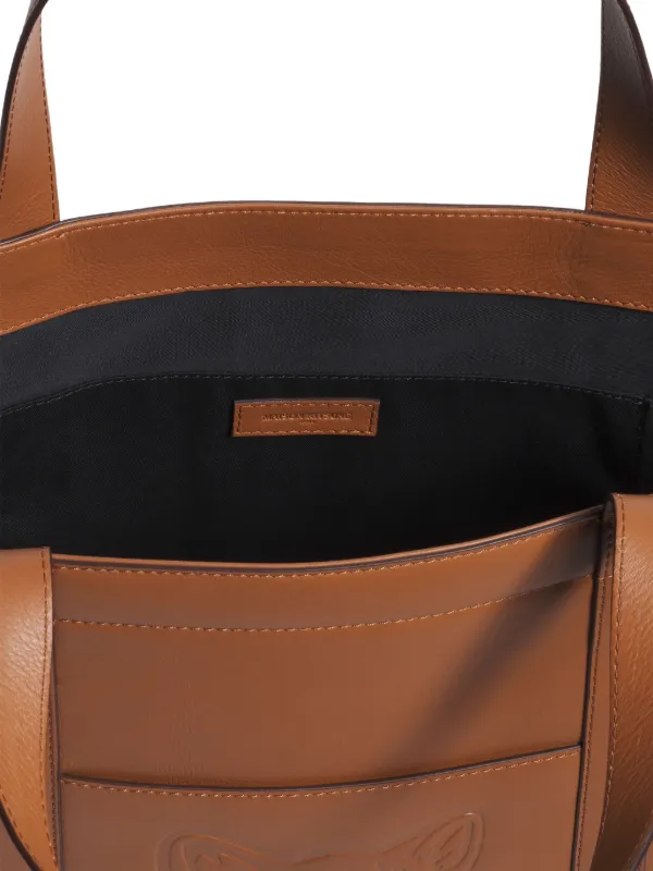 Maison Kitsuné Medium Fox Head embossed-leather Tote Bag | Brown