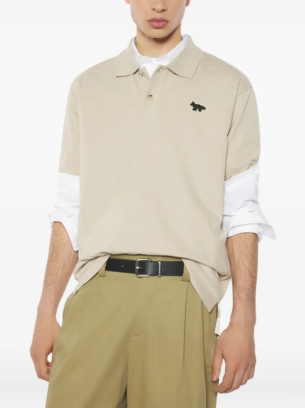 Maison Kitsuné Fox-embroidered Polo Shirt In Neutral