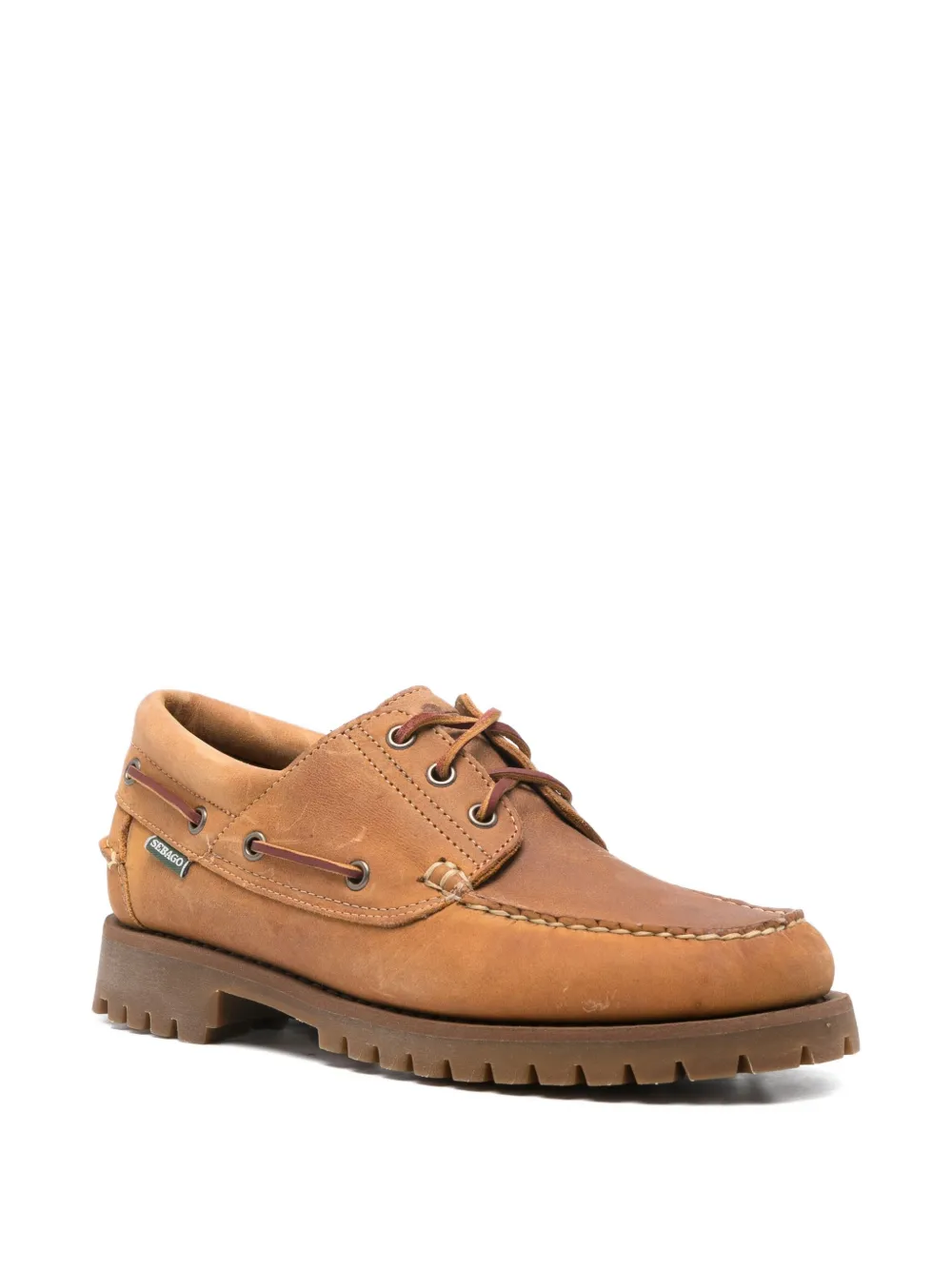 Sebago leather lace-up boat shoe Brown