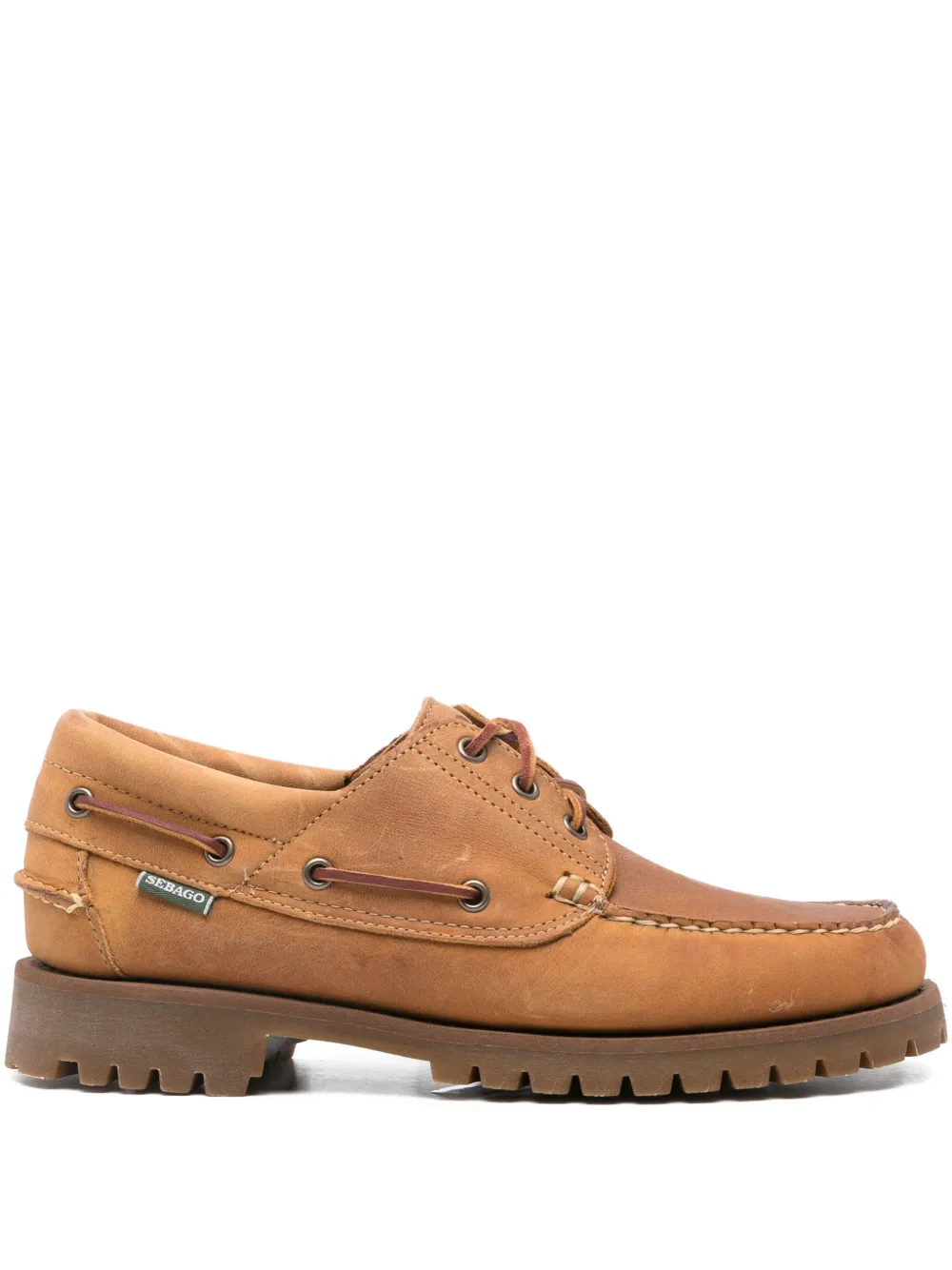 Sebago leather lace-up boat shoe Brown