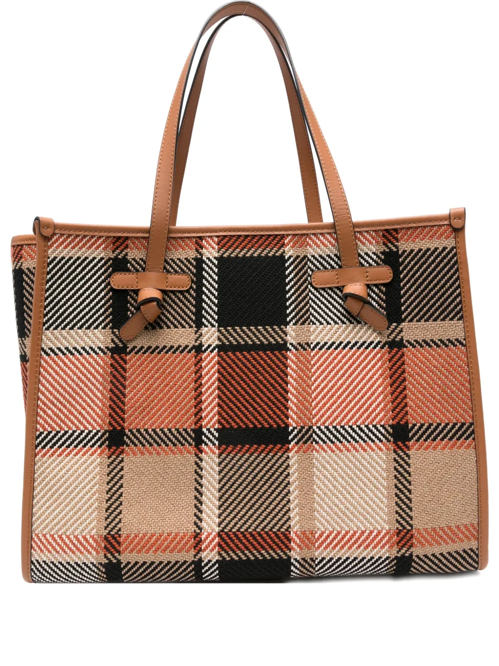 Gianni Chiarini Plaid Shopper Bag With Leather Trim In Brown