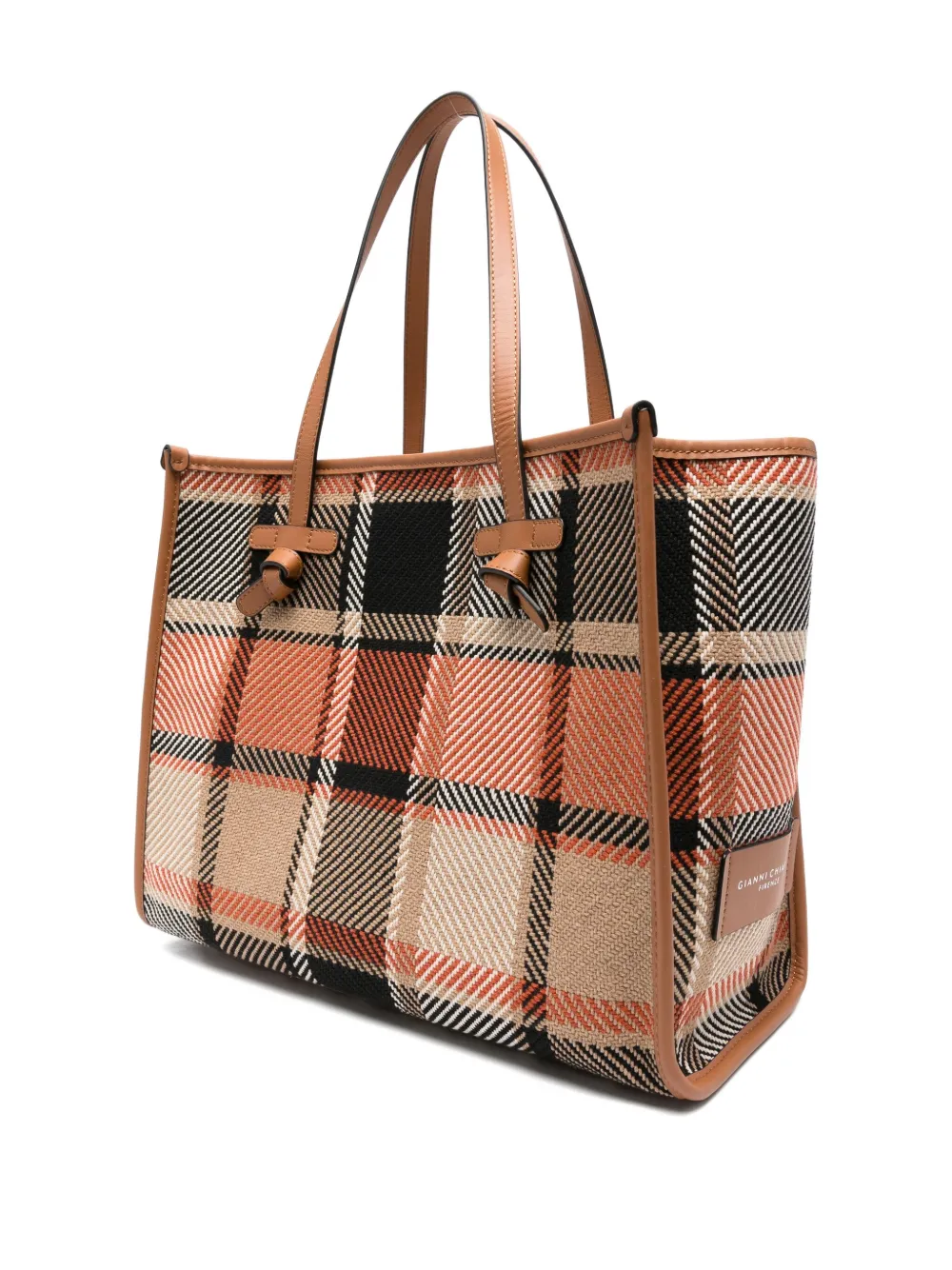 Gianni Chiarini Plaid Shopper Bag With Leather Trim In Brown