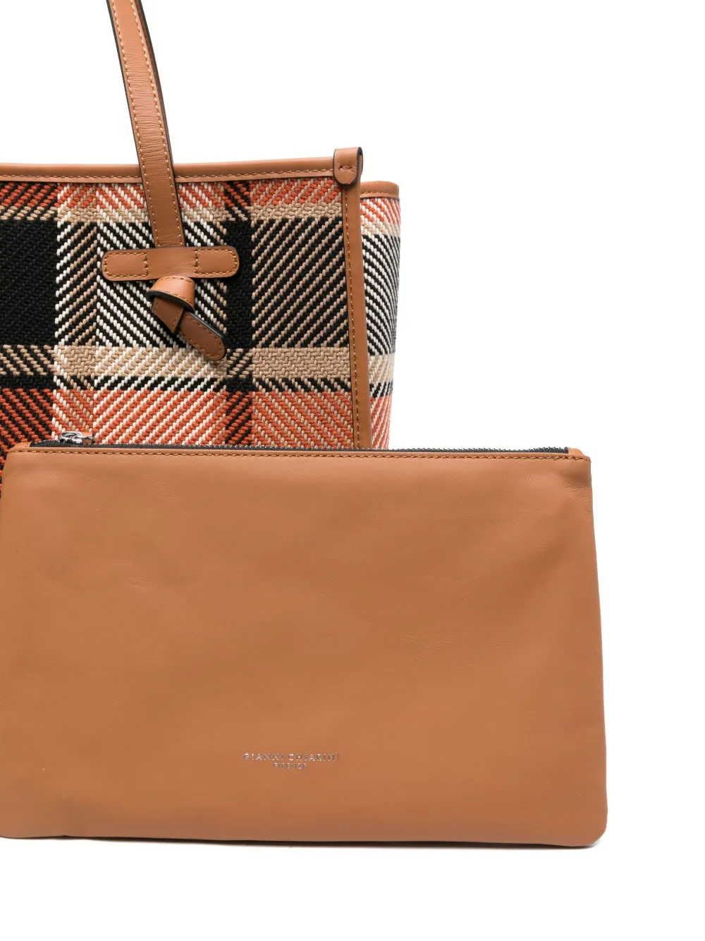 Gianni Chiarini Plaid Shopper Bag With Leather Trim In Brown
