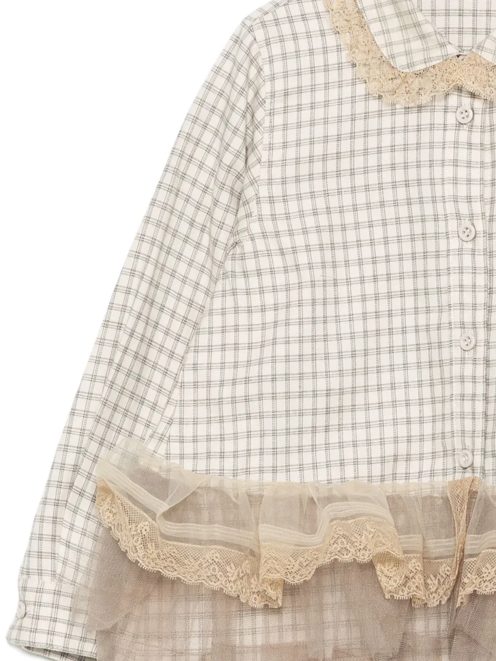 Jnby By Jnby Gingham Lace-trimmed Shirt In Brown