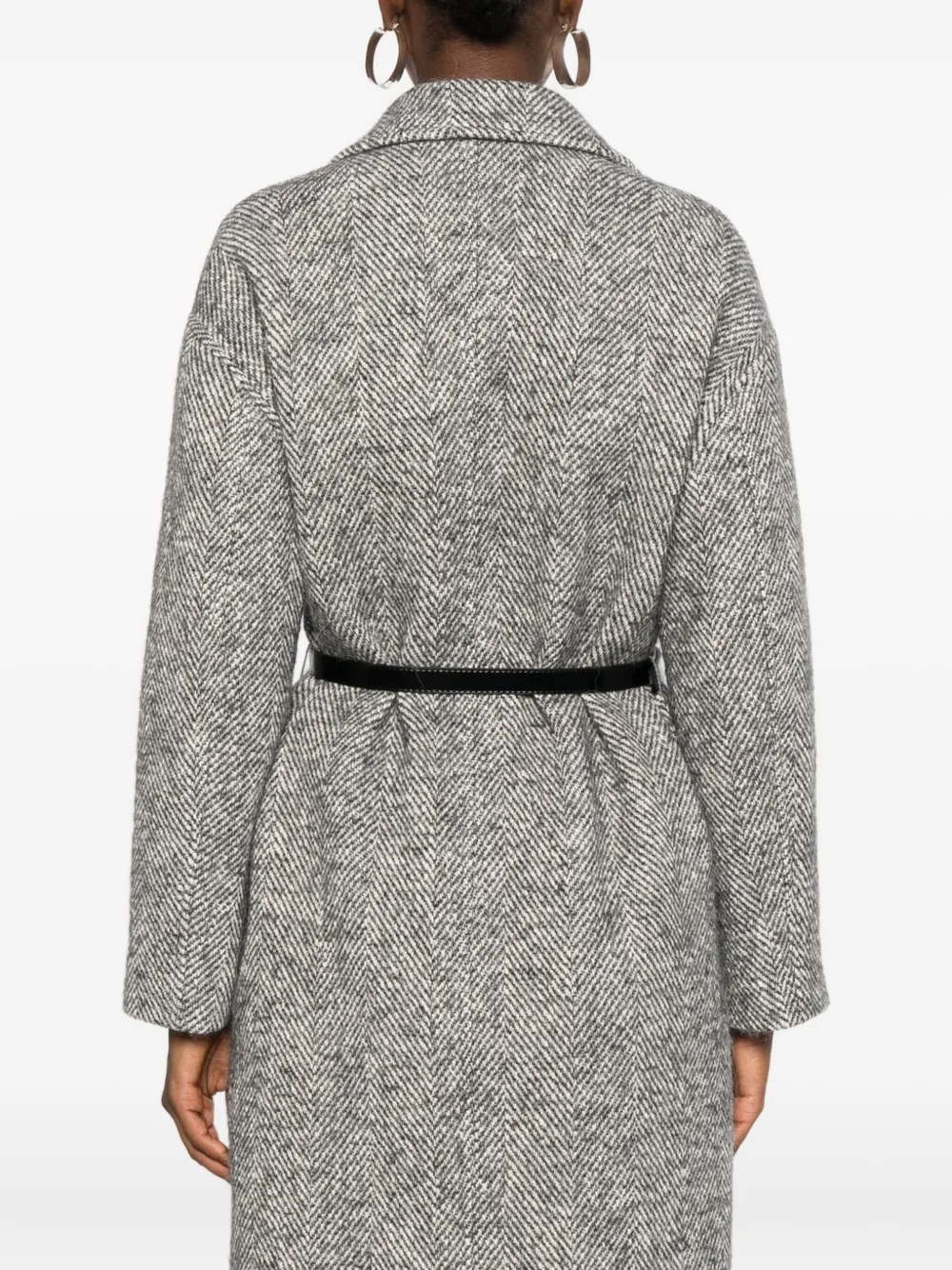 Liu •jo Herringbone-pattern Belted Coat In Gray