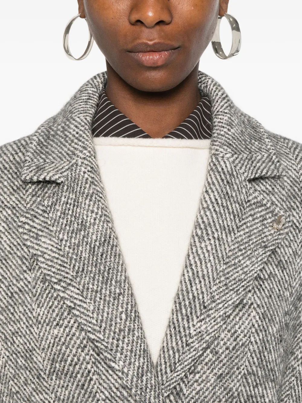 Liu •jo Herringbone-pattern Belted Coat In Gray